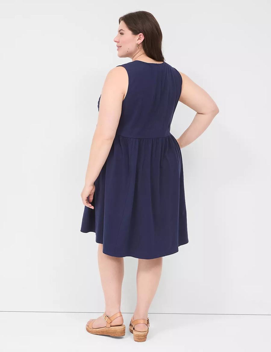 Lane Bryant Easy Swing Eyelet-Bodice Vestito Casual Donna Blu | MVI8075EZ