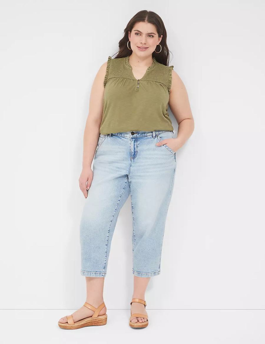 Lane Bryant Elastic Back-Waist Boyfriend Capri Jeans Donna Blu Chiaro | KES2573GH