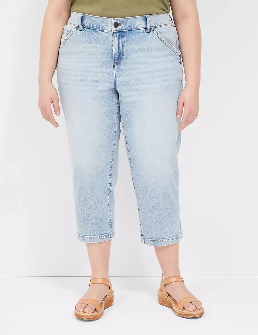 Lane Bryant Elastic Back-Waist Boyfriend Capri Jeans Donna Blu Chiaro | KES2573GH