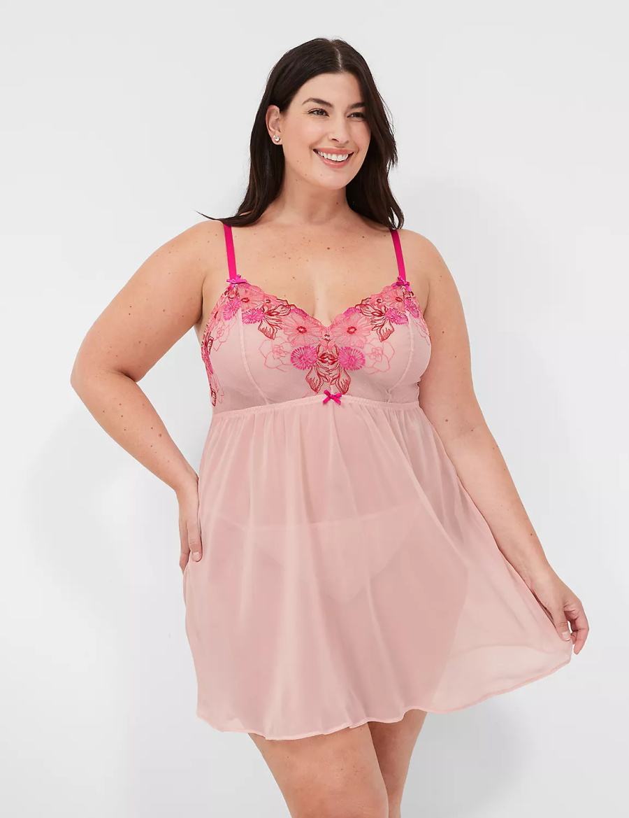 Lane Bryant Embroidered Babydoll Vestito Donna Rosa Rosa | IEI1363UE