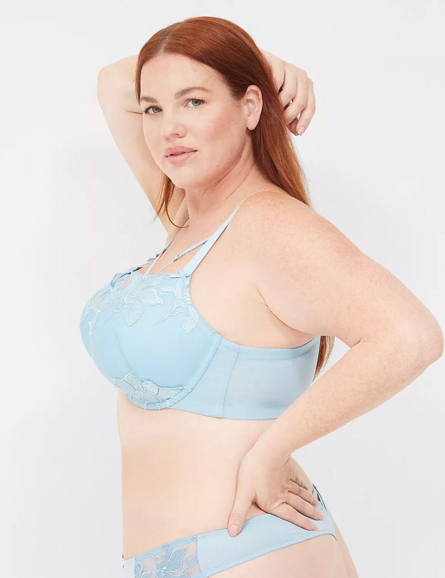 Lane Bryant Embroidered Boost Reggiseno A Balconcino Donna Blu | KHA3489LY