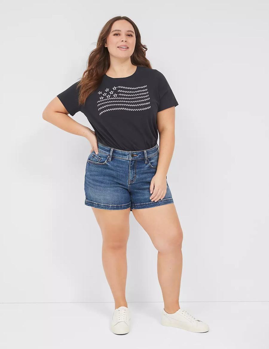 Lane Bryant Embroidered Flag Graphic Tee Magliette Donna Nere | DDT9587SD