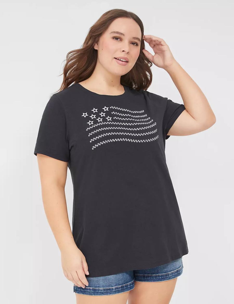 Lane Bryant Embroidered Flag Graphic Tee Magliette Donna Nere | DDT9587SD