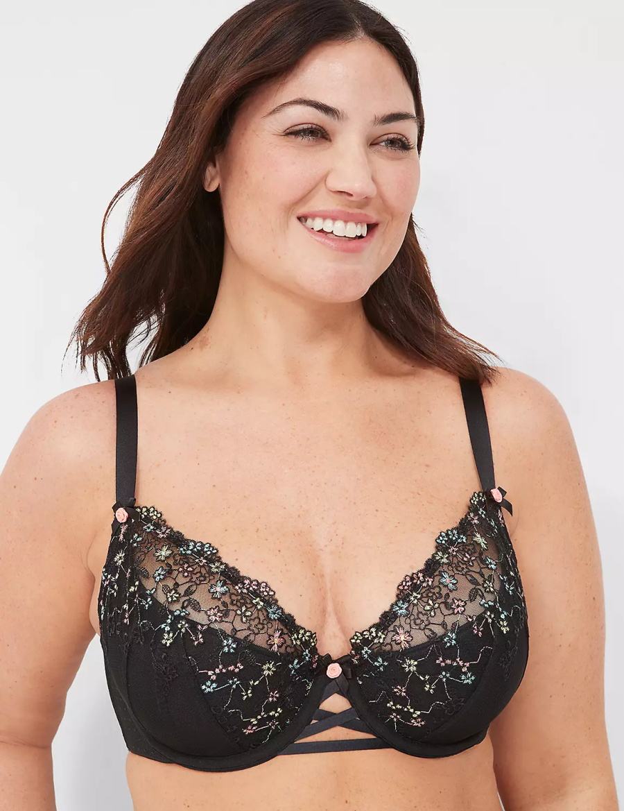 Lane Bryant Embroidered French Reggiseno A Balconcino Donna Nere | KSZ381TL