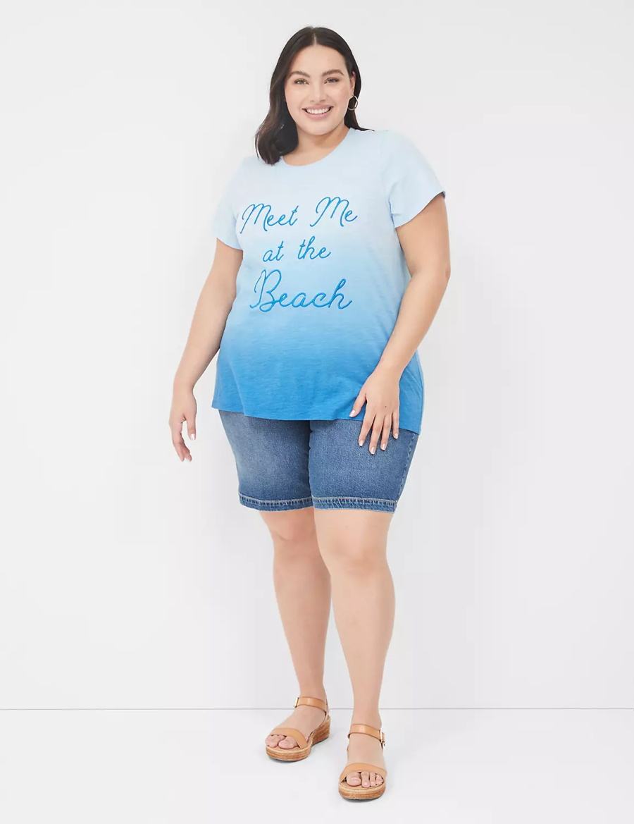 Lane Bryant Embroidered Meet Me At The Beach Graphic Tee Canotta Donna Blu | ILA574DV