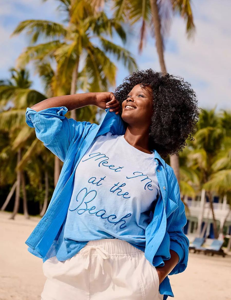 Lane Bryant Embroidered Meet Me At The Beach Graphic Tee Canotta Donna Blu | ILA574DV