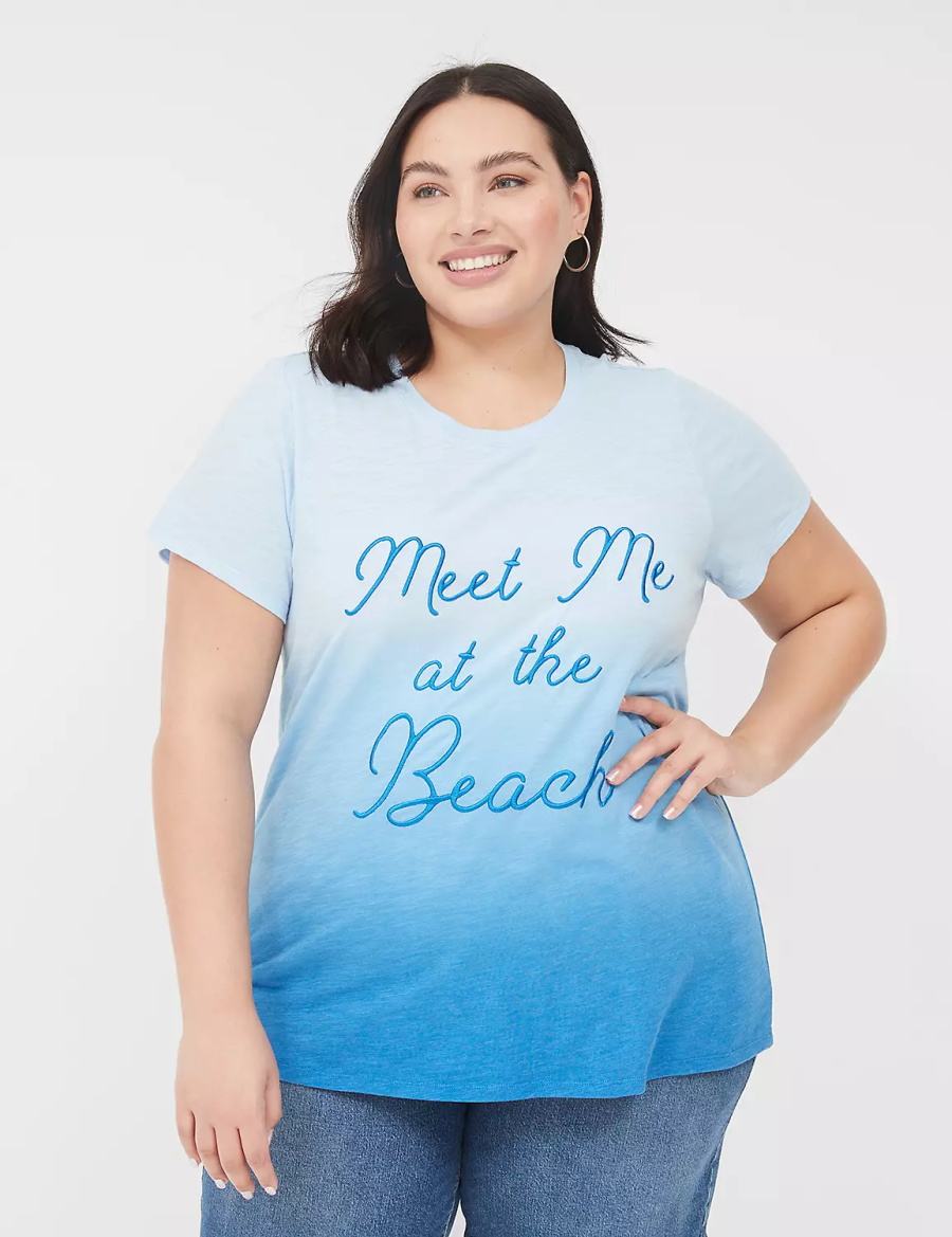 Lane Bryant Embroidered Meet Me At The Beach Graphic Tee Canotta Donna Blu | ILA574DV