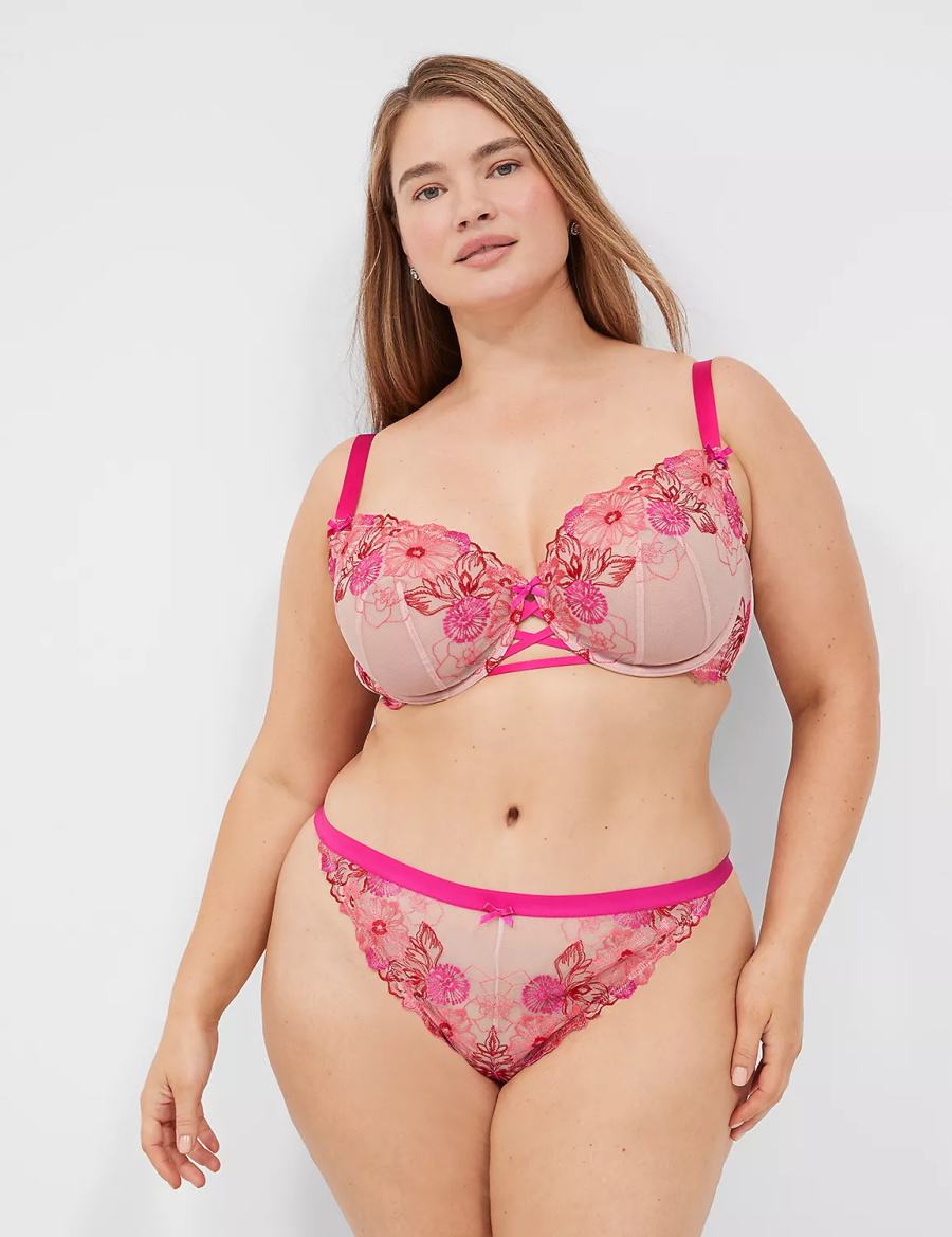 Lane Bryant Embroidered Mutandine Perizoma Donna Rosa Rosa | UAQ3075IY