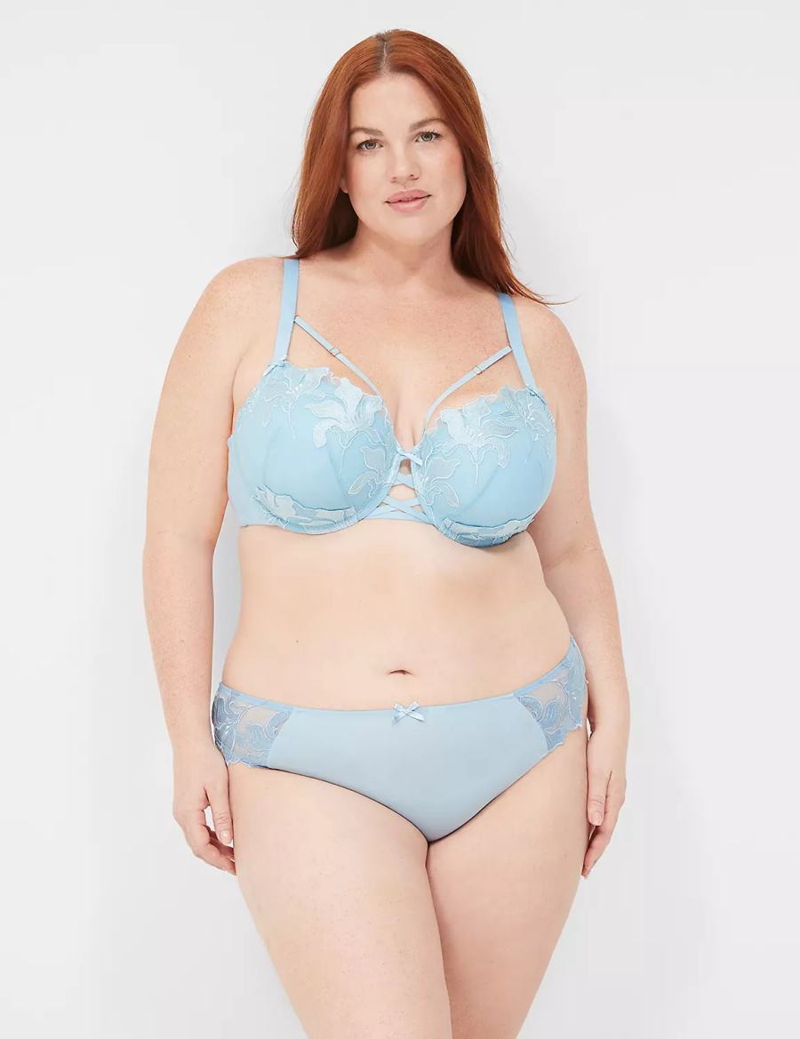 Lane Bryant Embroidered Mutandine Perizoma Donna Blu | FCI7393RP