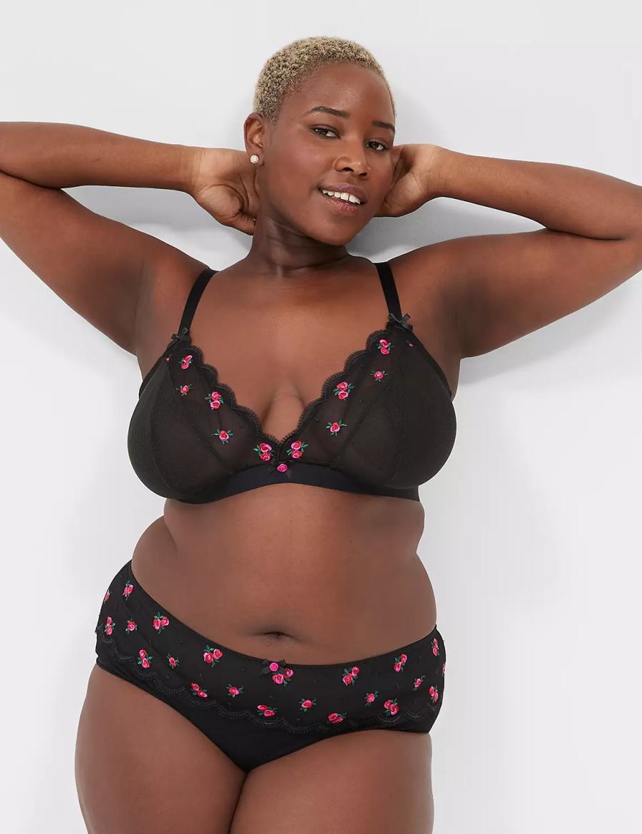 Lane Bryant Embroidered No-Wire Triangle Bralette Donna Nere | HHH7160HO