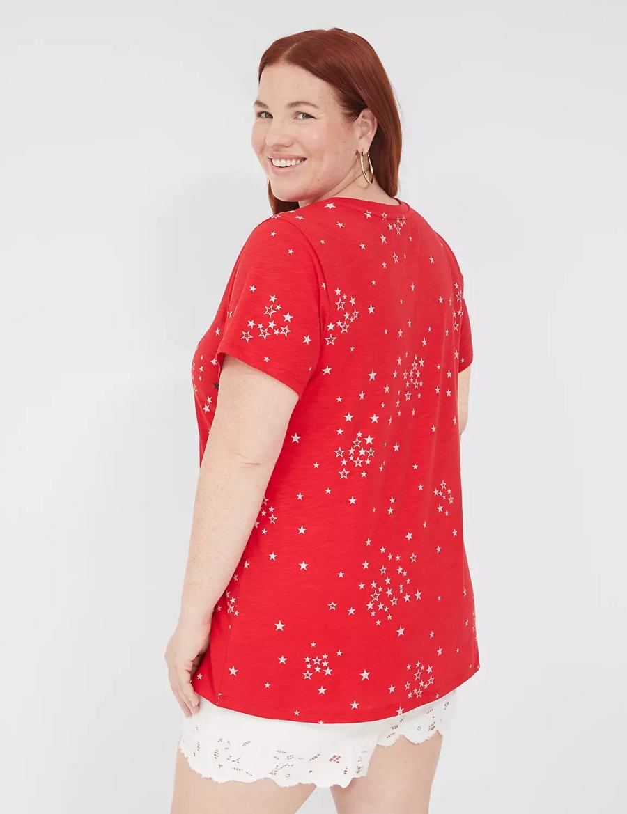 Lane Bryant Embroidered Stars Graphic Tee Canotta Donna Rosse | HGW3557EU