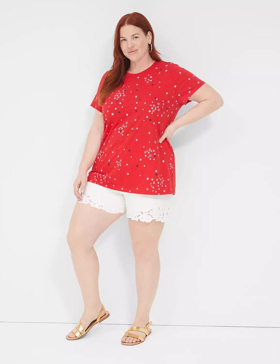 Lane Bryant Embroidered Stars Graphic Tee Canotta Donna Rosse | HGW3557EU