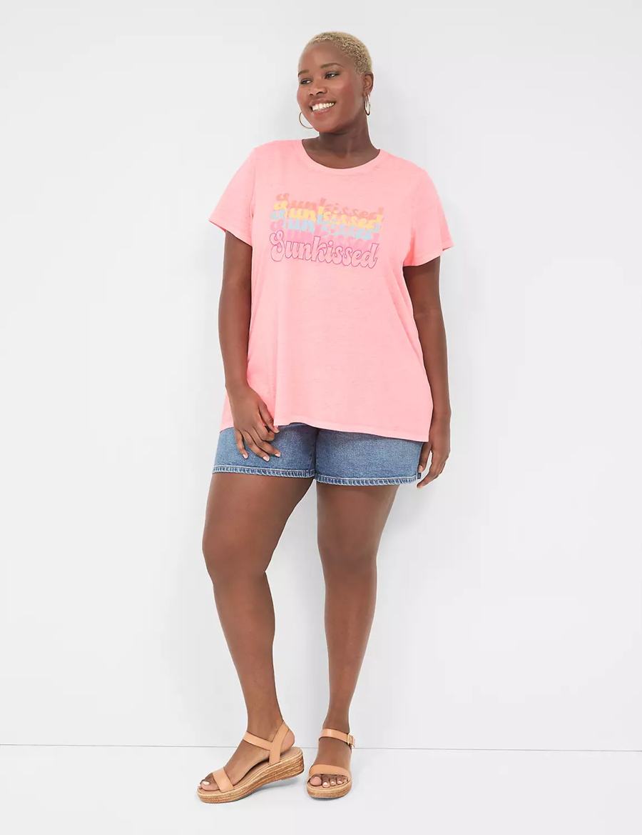 Lane Bryant Embroidered Sunkissed Graphic Tee Canotta Donna Corallo Chiaro | DFT7926UL