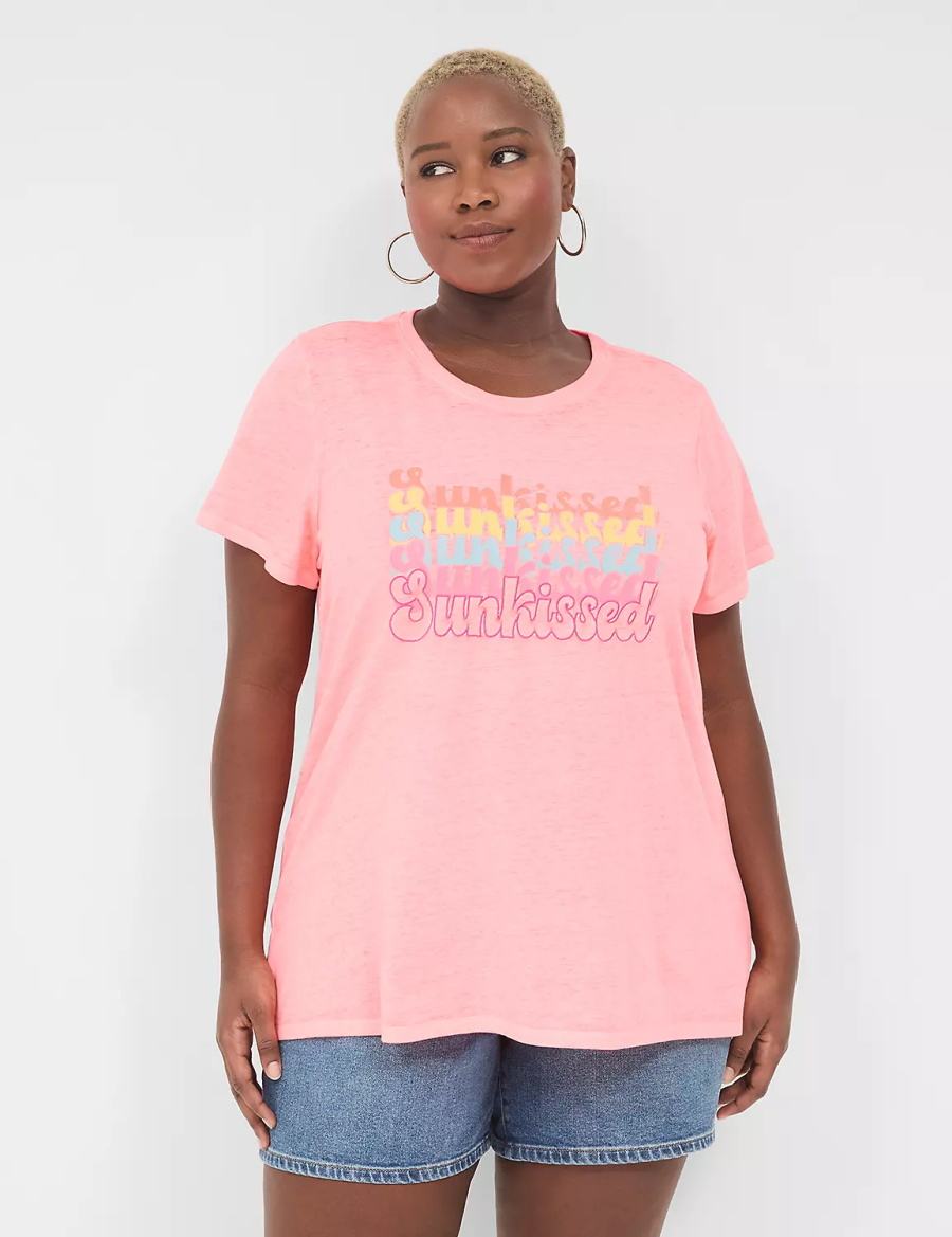 Lane Bryant Embroidered Sunkissed Graphic Tee Canotta Donna Corallo Chiaro | DFT7926UL