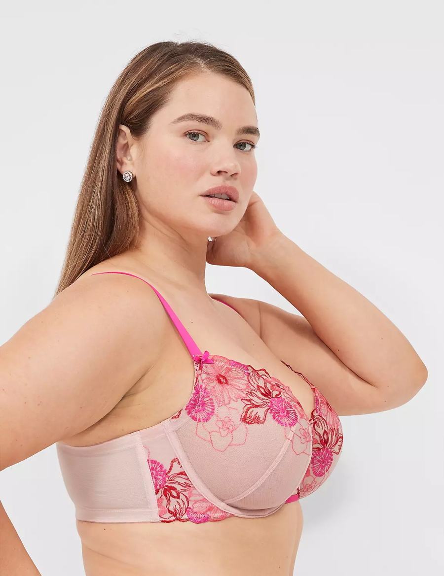 Lane Bryant Embroidered Unlined Reggiseno A Balconcino Donna Rosa Rosa | XRS2683YP