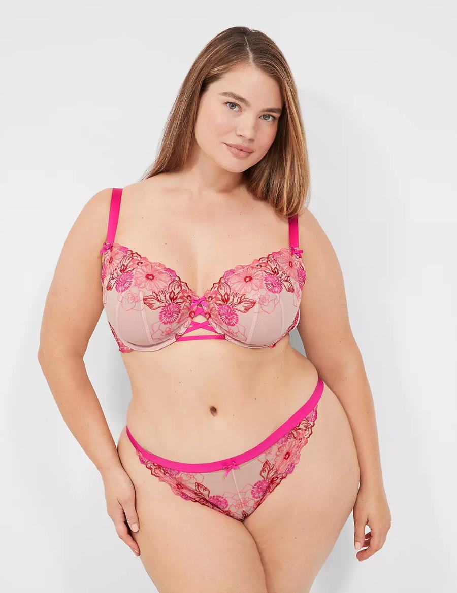 Lane Bryant Embroidered Unlined Reggiseno A Balconcino Donna Rosa Rosa | XRS2683YP