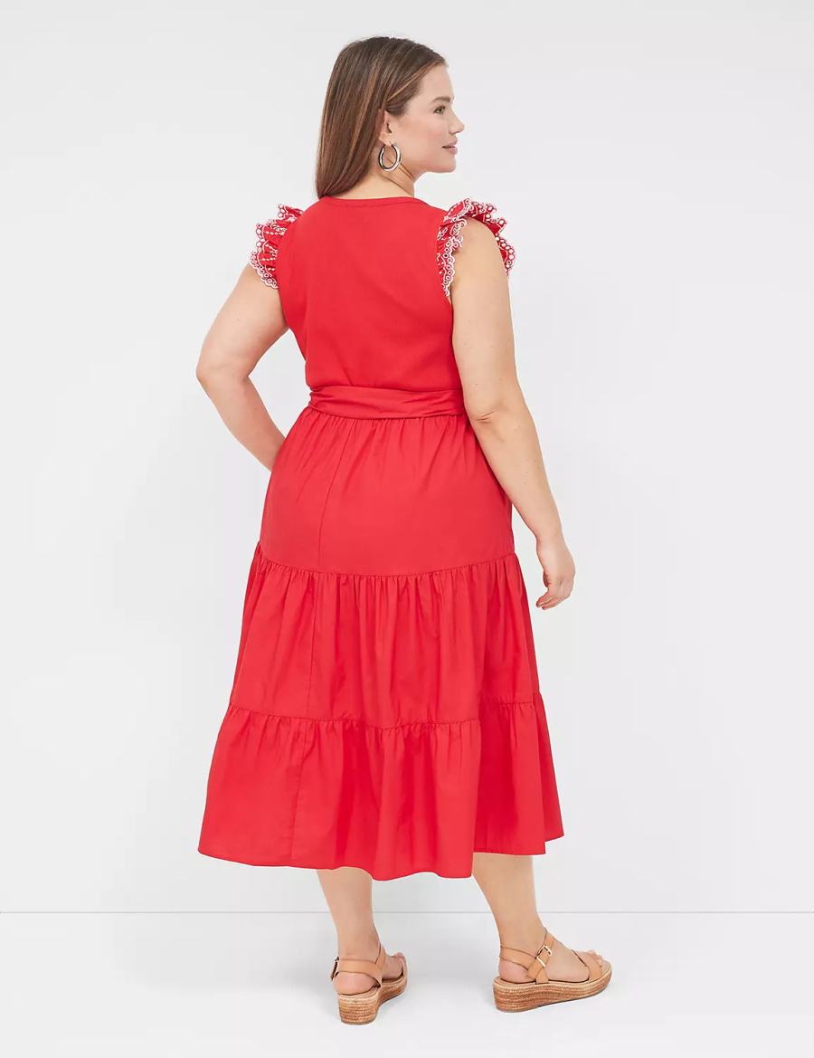 Lane Bryant Eyelet-Sleeveed Abito Midi Donna Rosse | MYW4538OI