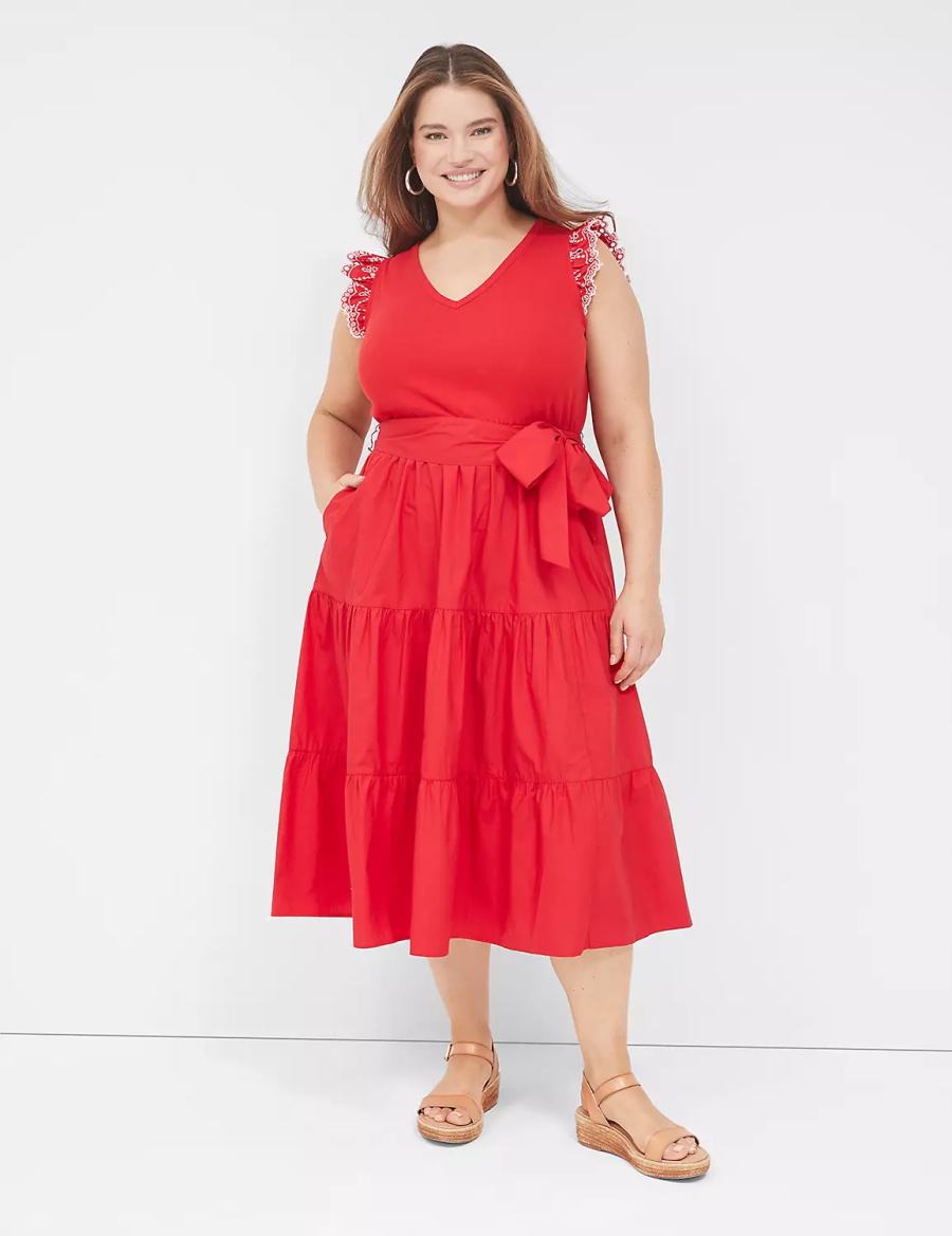 Lane Bryant Eyelet-Sleeveed Abito Midi Donna Rosse | MYW4538OI