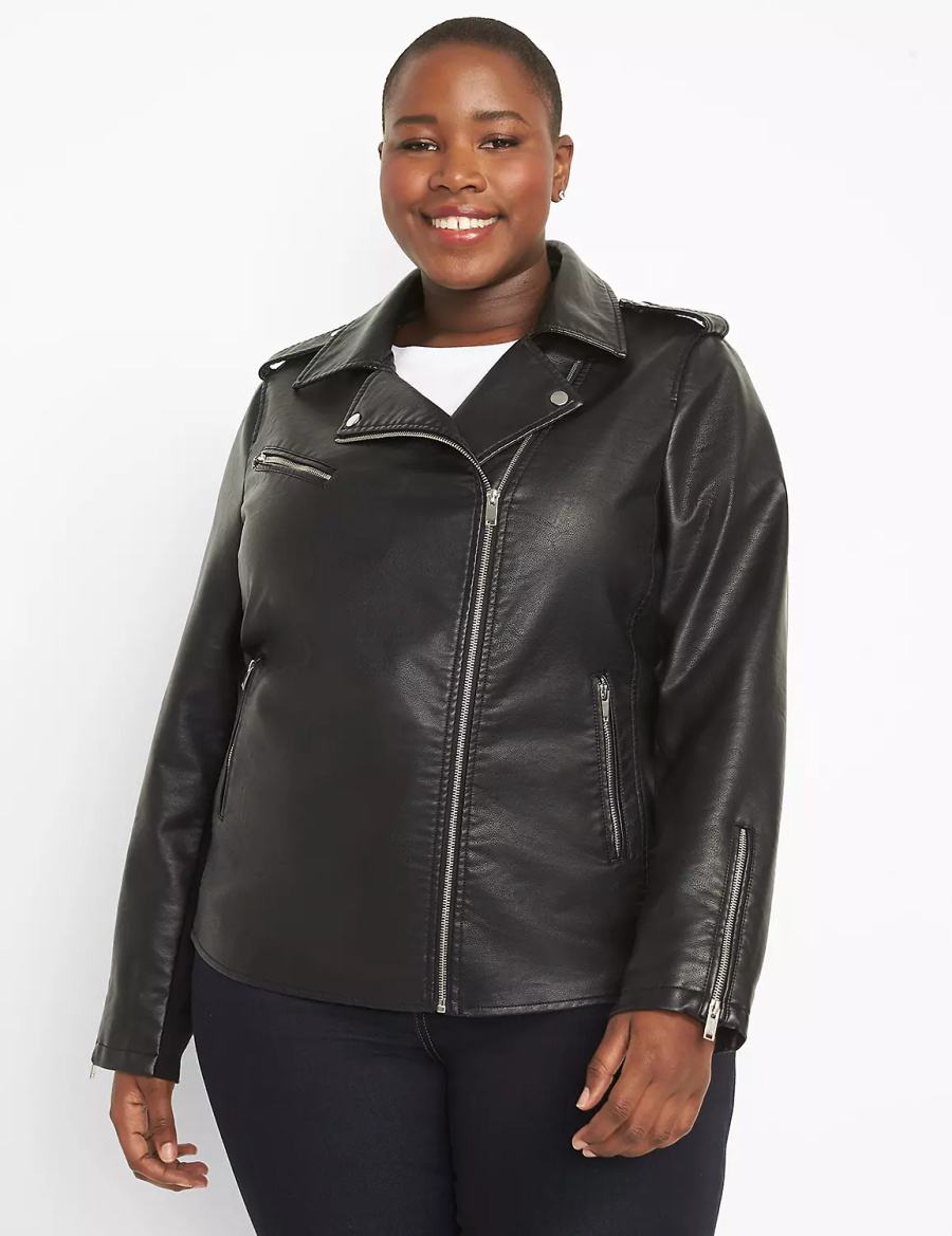 Lane Bryant Faux-Leather Moto Giacche Donna Nere | SEY5536UU