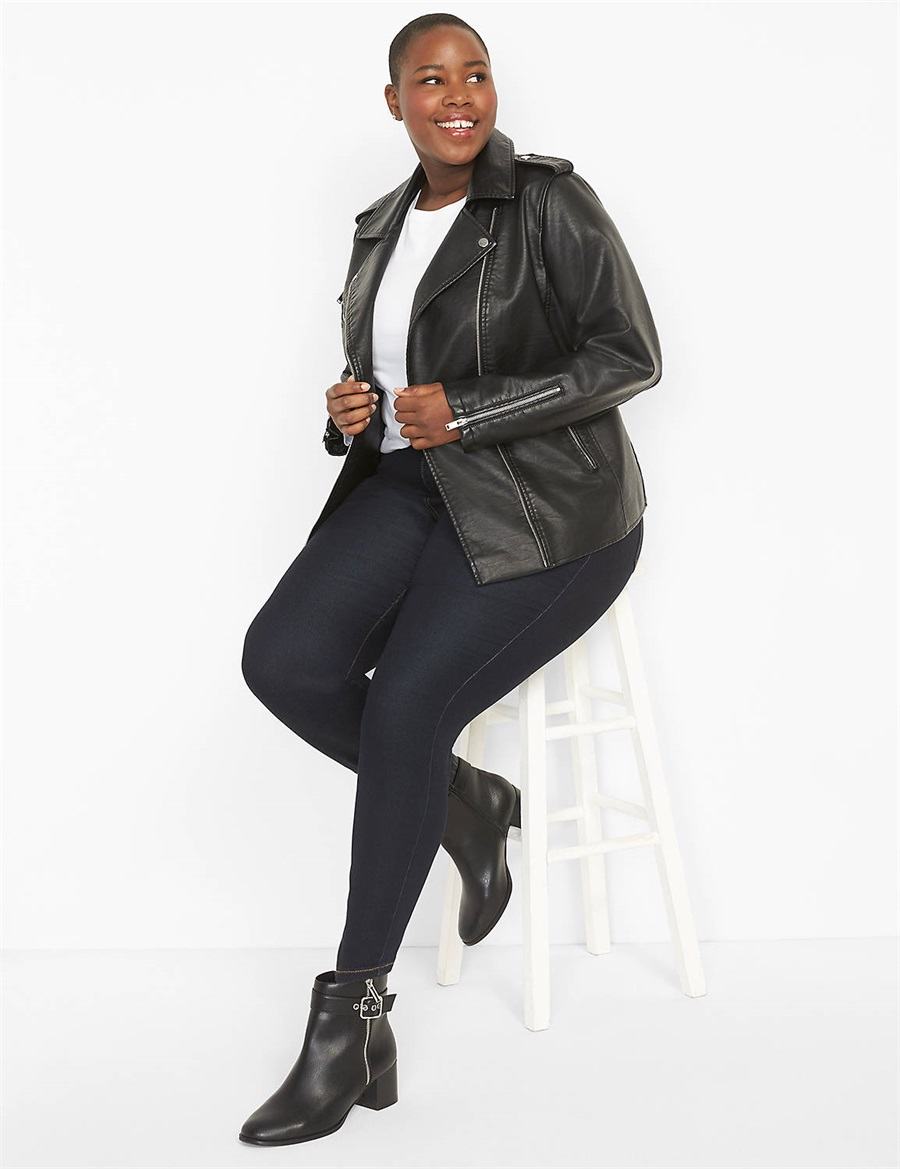 Lane Bryant Faux-Leather Moto Giacche Donna Nere | SEY5536UU