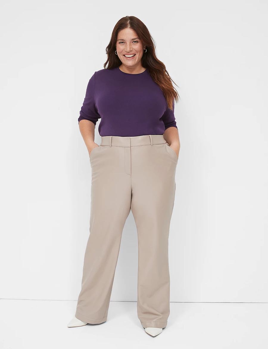 Lane Bryant Faux-Leather Straight Leg Pantaloni Donna Grigie Marroni | ADJ158DO