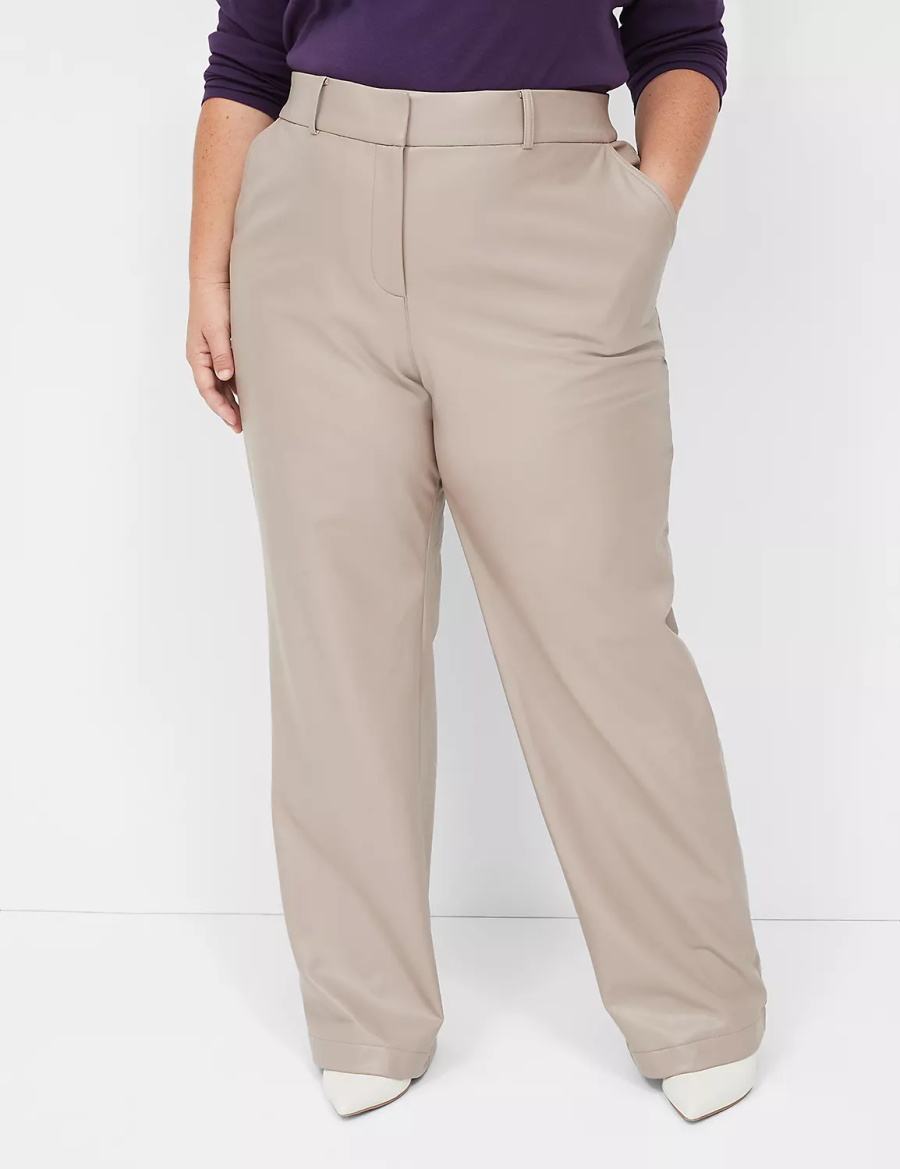 Lane Bryant Faux-Leather Straight Leg Pantaloni Donna Grigie Marroni | ADJ158DO