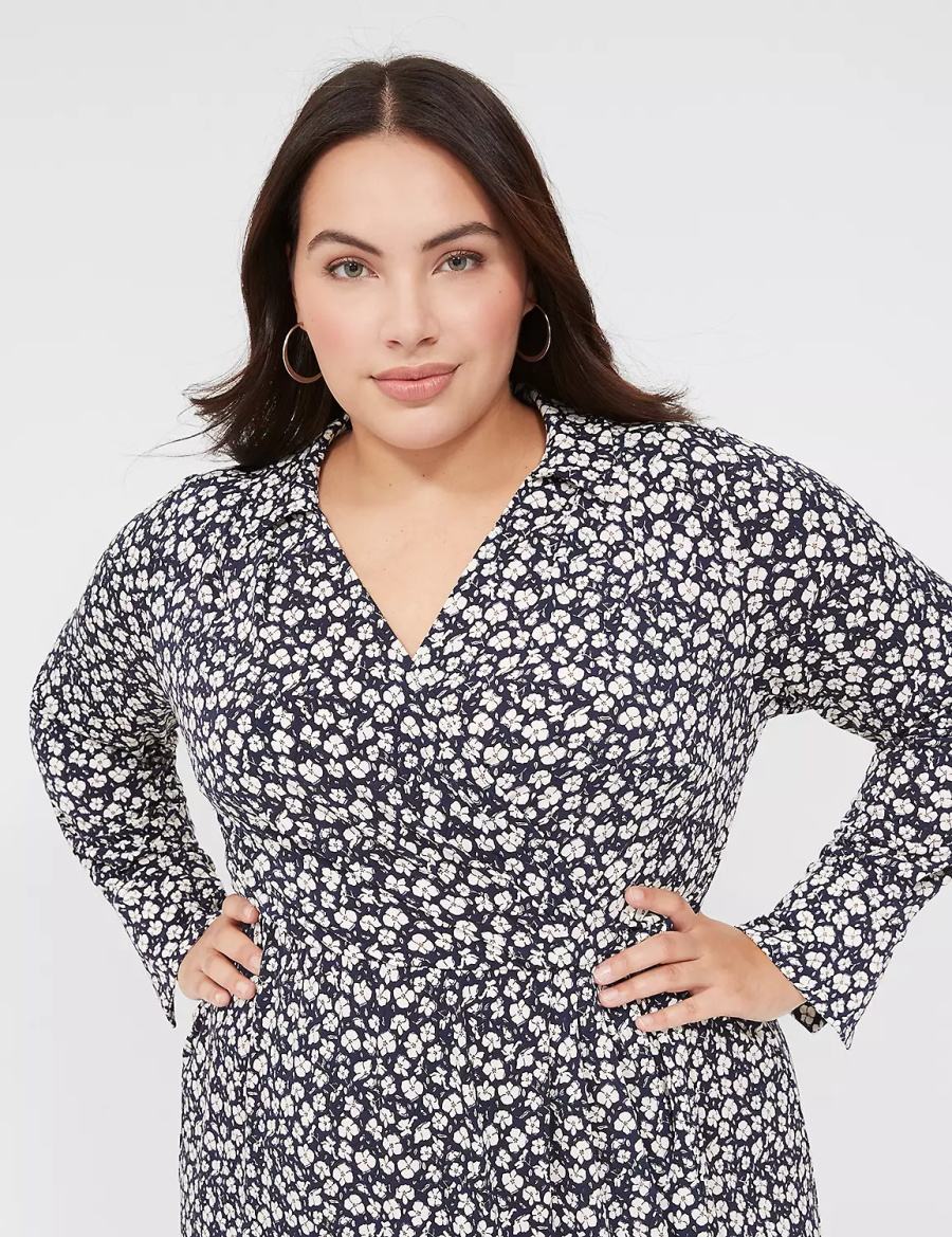 Lane Bryant Faux-Wrap Collar Jersey Abito Midi Donna Blu Marino | VYS198DJ