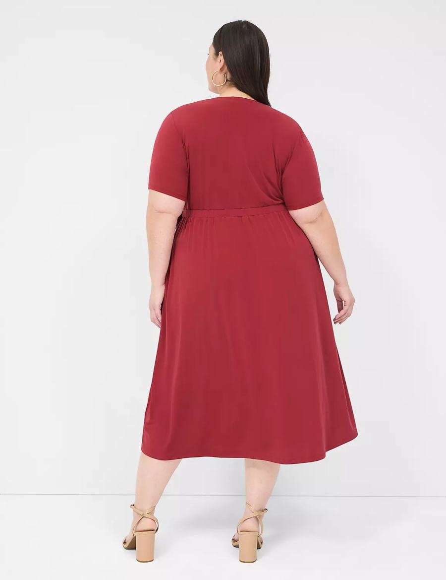 Lane Bryant Faux-Wrap Jersey Abito Midi Donna Rosse Profondo | HNY6961EW