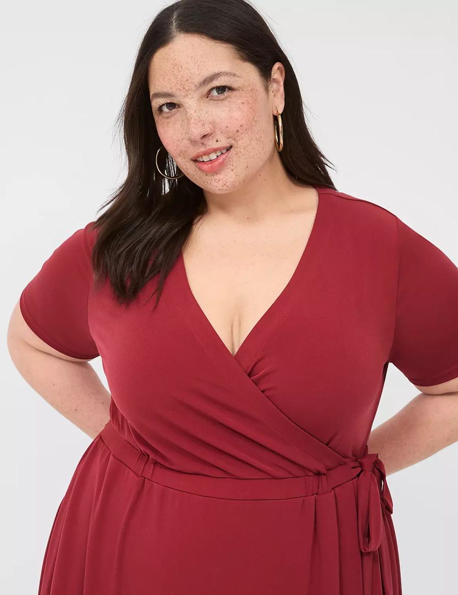 Lane Bryant Faux-Wrap Jersey Abito Midi Donna Rosse Profondo | HNY6961EW