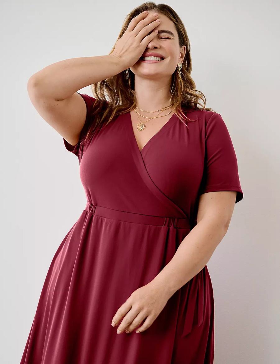 Lane Bryant Faux-Wrap Jersey Abito Midi Donna Rosse Profondo | HNY6961EW