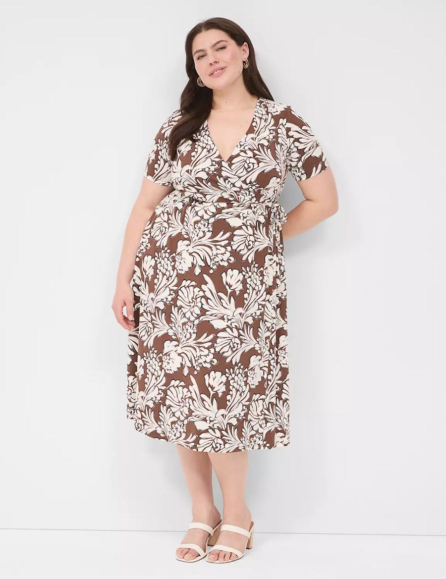 Lane Bryant Faux-Wrap Jersey Abito Midi Donna Marroni | QDC249CV