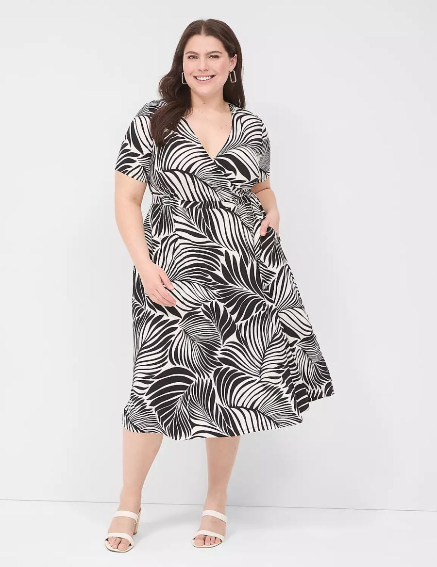 Lane Bryant Faux-Wrap Jersey Abito Midi Donna Nere | SPQ5428WR