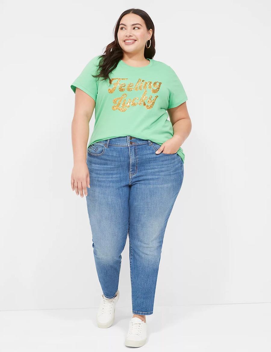 Lane Bryant Feeling Lucky Graphic Tee Canotta Donna Verdi Chiaro | SWR7695GZ