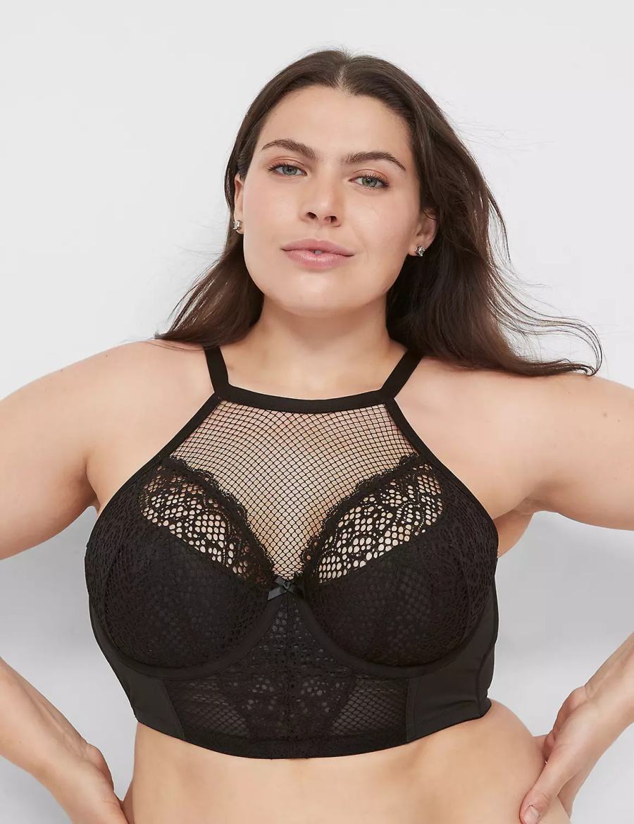 Lane Bryant Fishnet High-Neck French Reggiseno A Balconcino Donna Nere | QVL2379UN