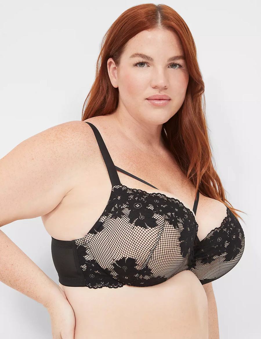 Lane Bryant Fishnet Lace Max Boost Plunge Bralette Donna Nere | TMC7372HQ