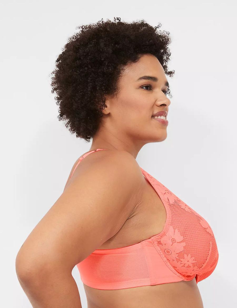 Lane Bryant Fishnet Lace Plunge Reggiseno Sfoderato Donna Rosa | TTE821MQ