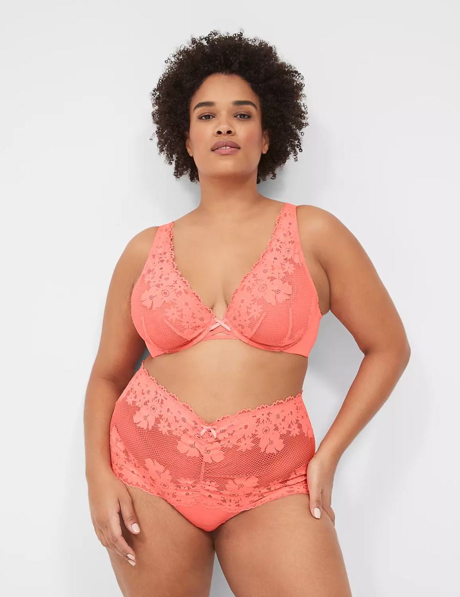 Lane Bryant Fishnet Lace Plunge Reggiseno Sfoderato Donna Rosa | TTE821MQ