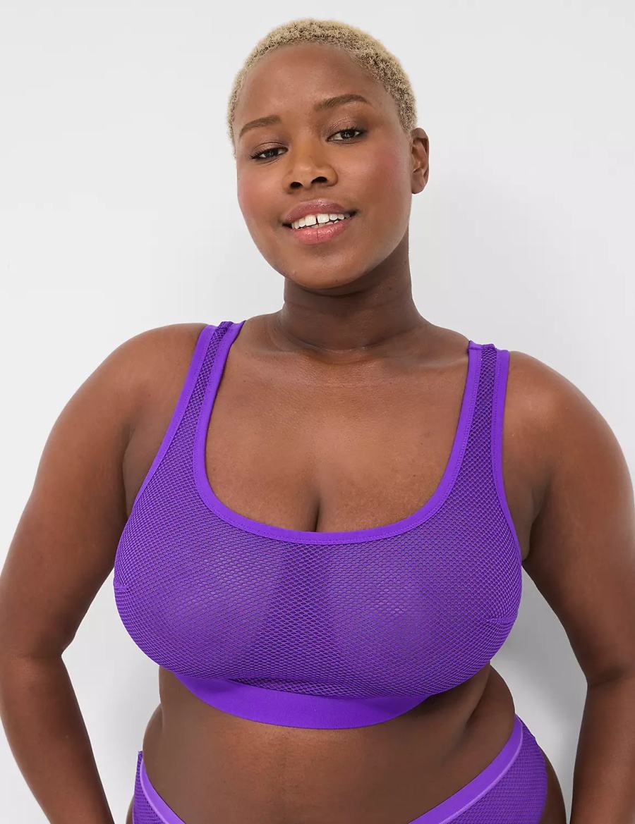 Lane Bryant Fishnet Scoop-Neck Sheer Bralette Donna Viola | CBL1913RK