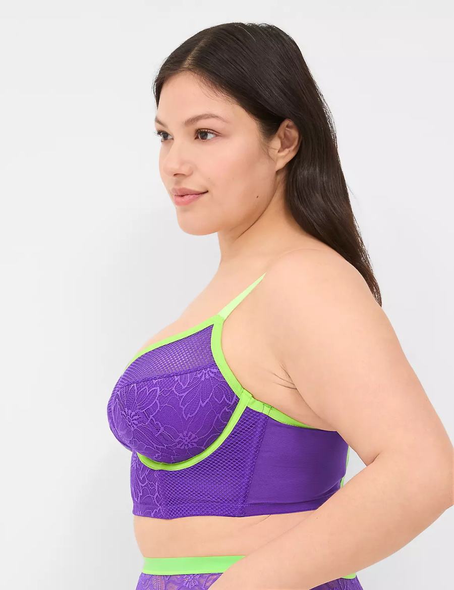 Lane Bryant Fishnet & Lace Lightly Lined Demi Longline Bralette Donna Viola | RCD1887YA