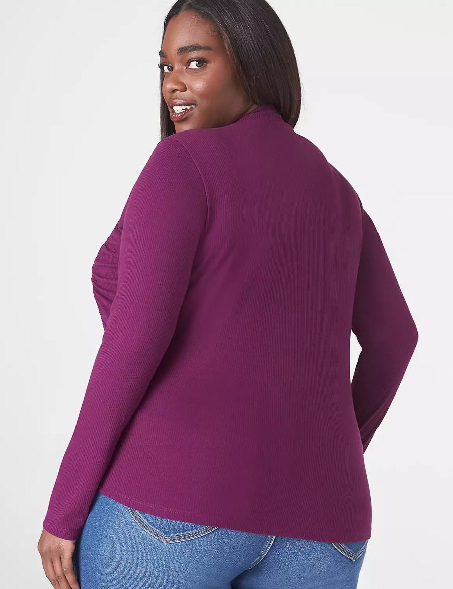 Lane Bryant Fitted Crop Mock-Neck Double-Drawcord Tee Magliette Donna Viola Scuro | MYI7076RY