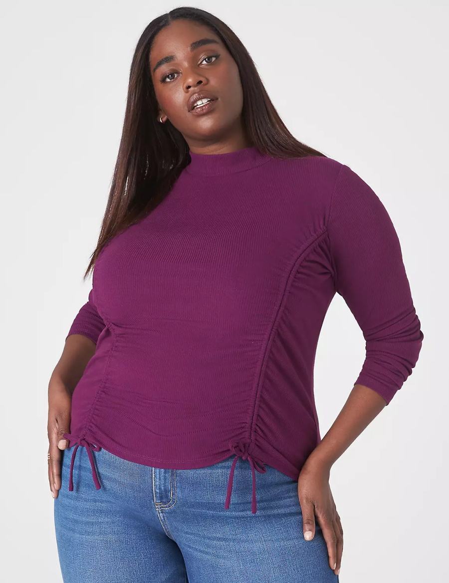 Lane Bryant Fitted Crop Mock-Neck Double-Drawcord Tee Magliette Donna Viola Scuro | MYI7076RY