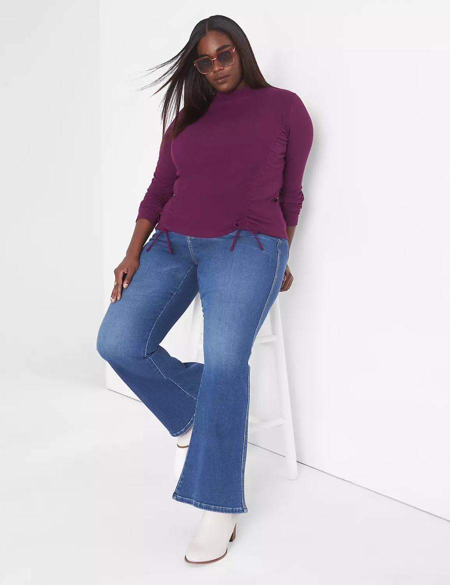 Lane Bryant Fitted Crop Mock-Neck Double-Drawcord Tee Magliette Donna Viola Scuro | MYI7076RY