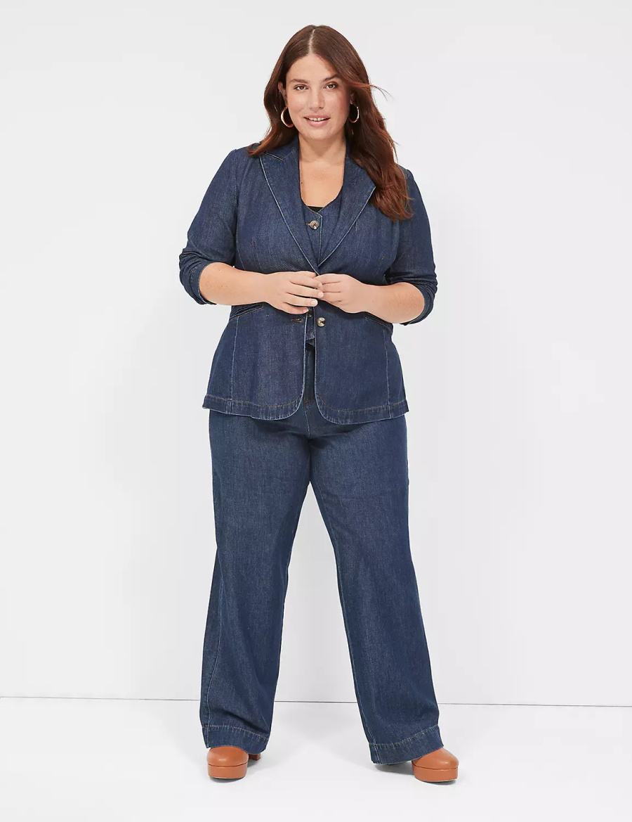 Lane Bryant Fitted Denim Blazer Donna Blu Scuro | OYS450GC