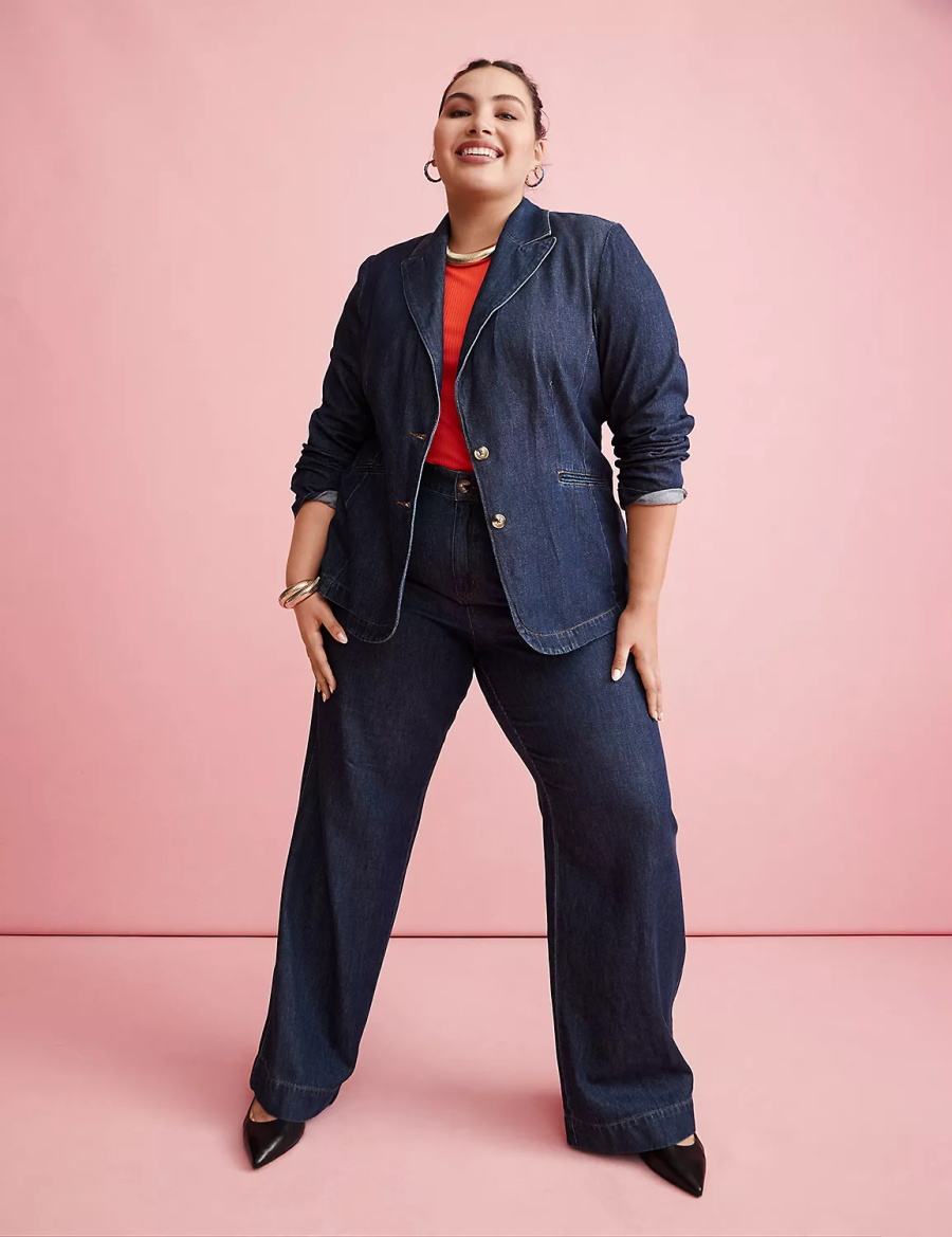 Lane Bryant Fitted Denim Blazer Donna Blu Scuro | OYS450GC