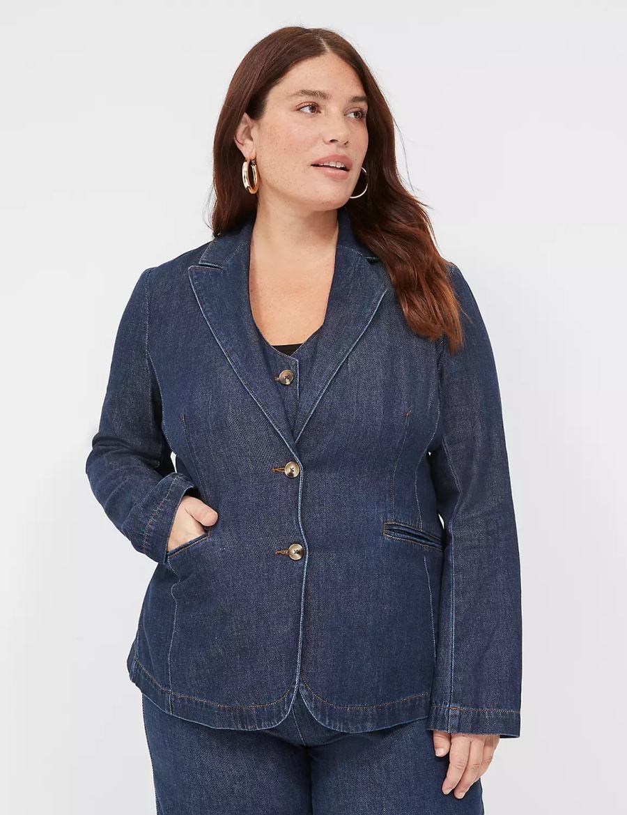 Lane Bryant Fitted Denim Blazer Donna Blu Scuro | OYS450GC