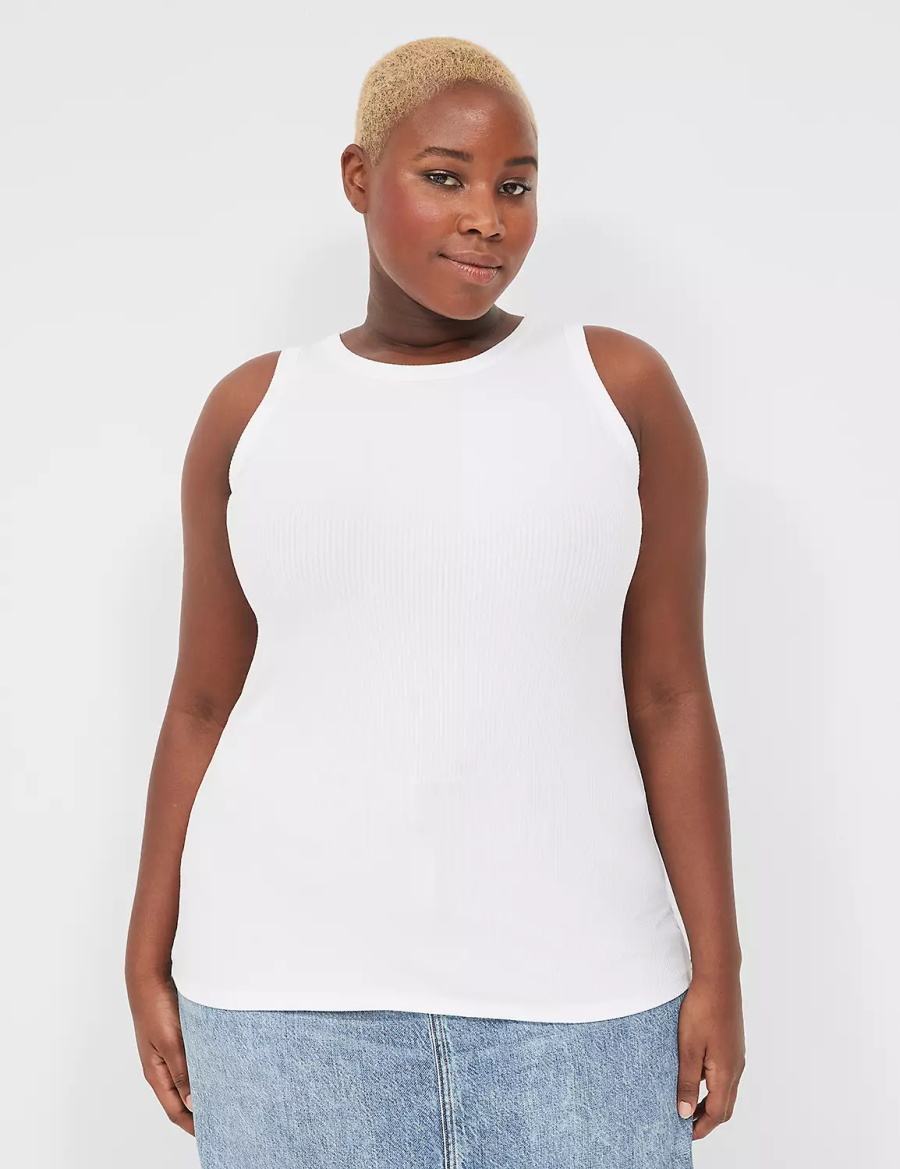 Lane Bryant Fitted High-Neck Rib Canotta Donna Bianche | JEP1663YL