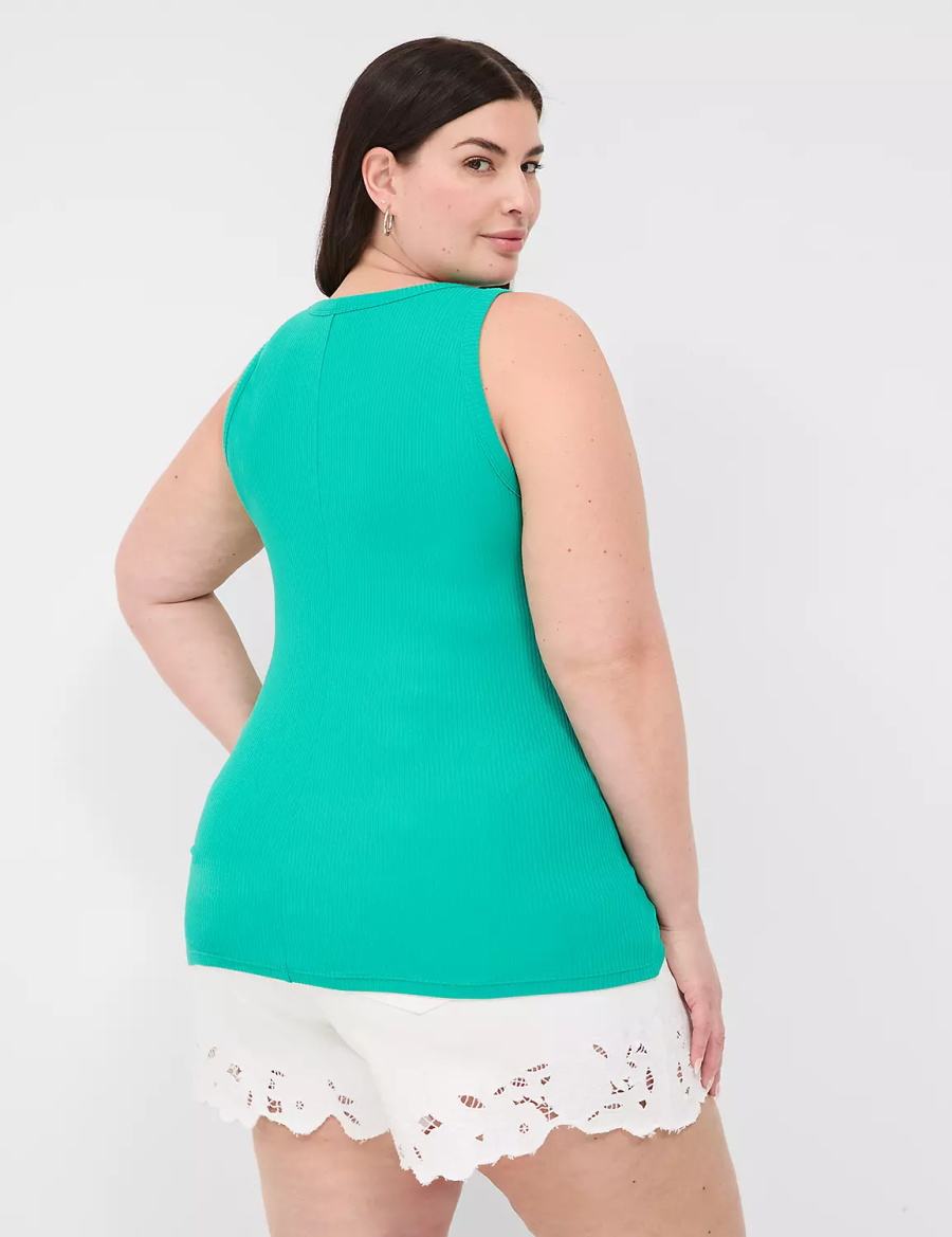 Lane Bryant Fitted High-Neck Rib Canotta Donna Verde Acqua Chiaro | RRE1218HS