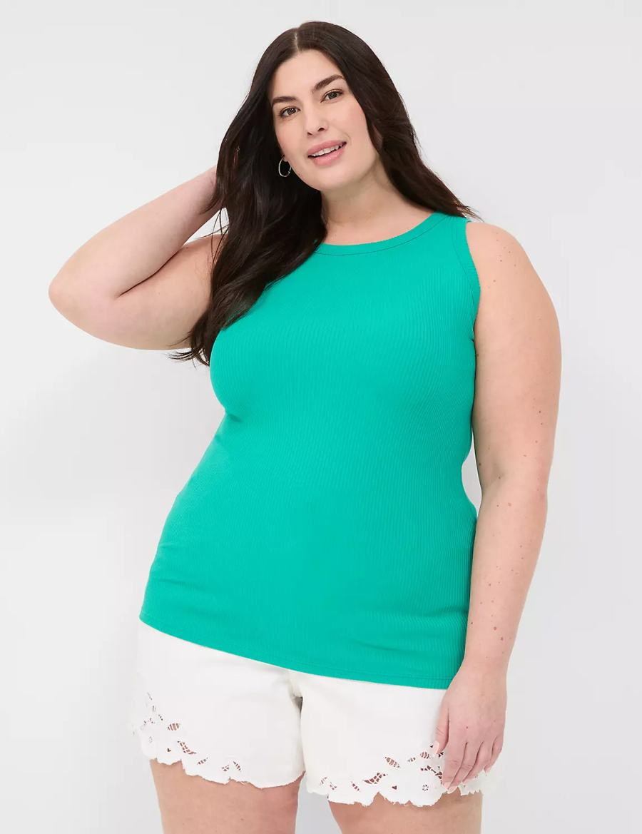 Lane Bryant Fitted High-Neck Rib Canotta Donna Verde Acqua Chiaro | RRE1218HS