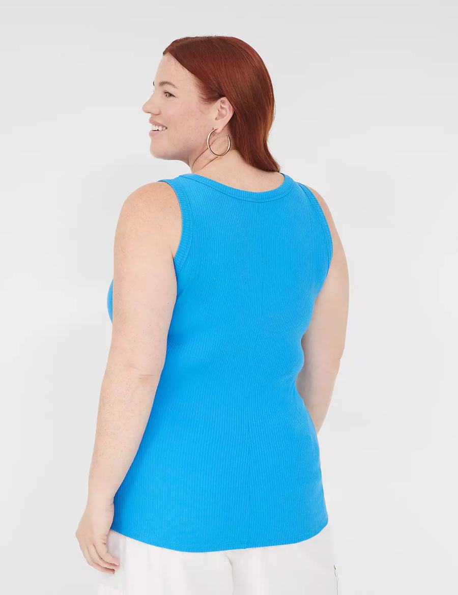 Lane Bryant Fitted High-Neck Rib Canotta Donna Blu | FNU8758XF