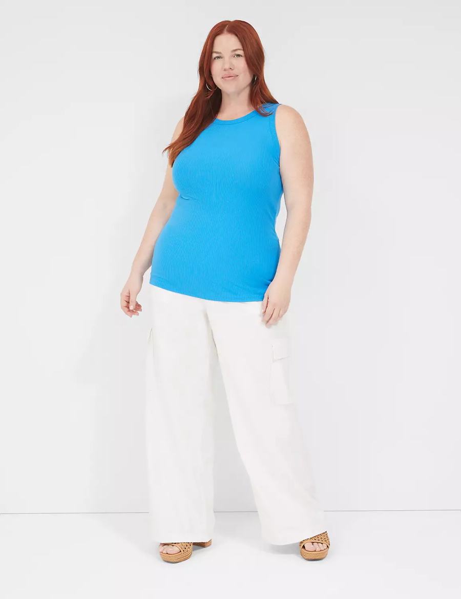 Lane Bryant Fitted High-Neck Rib Canotta Donna Blu | FNU8758XF